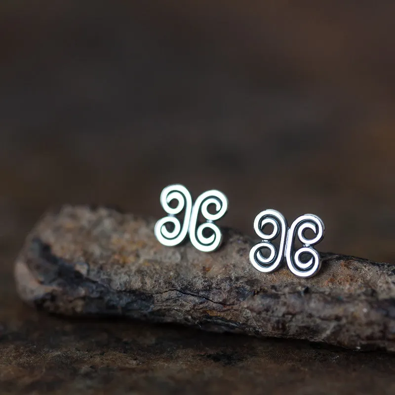 Small Tribal Stud Earrings, 8mm abstract ornament