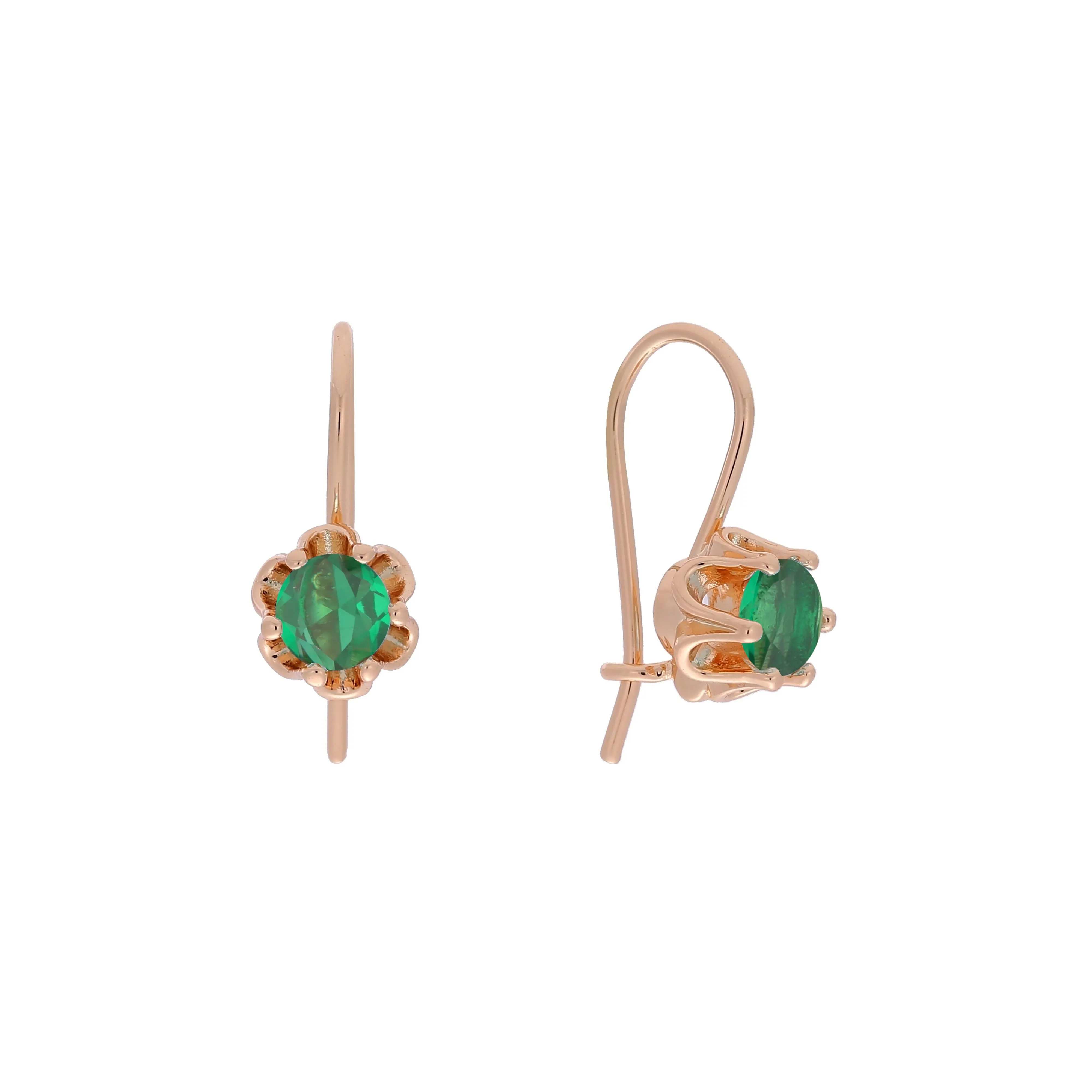 .Solitaire wire hook colorful cz earrings plated in 14K Gold, Rose Gold