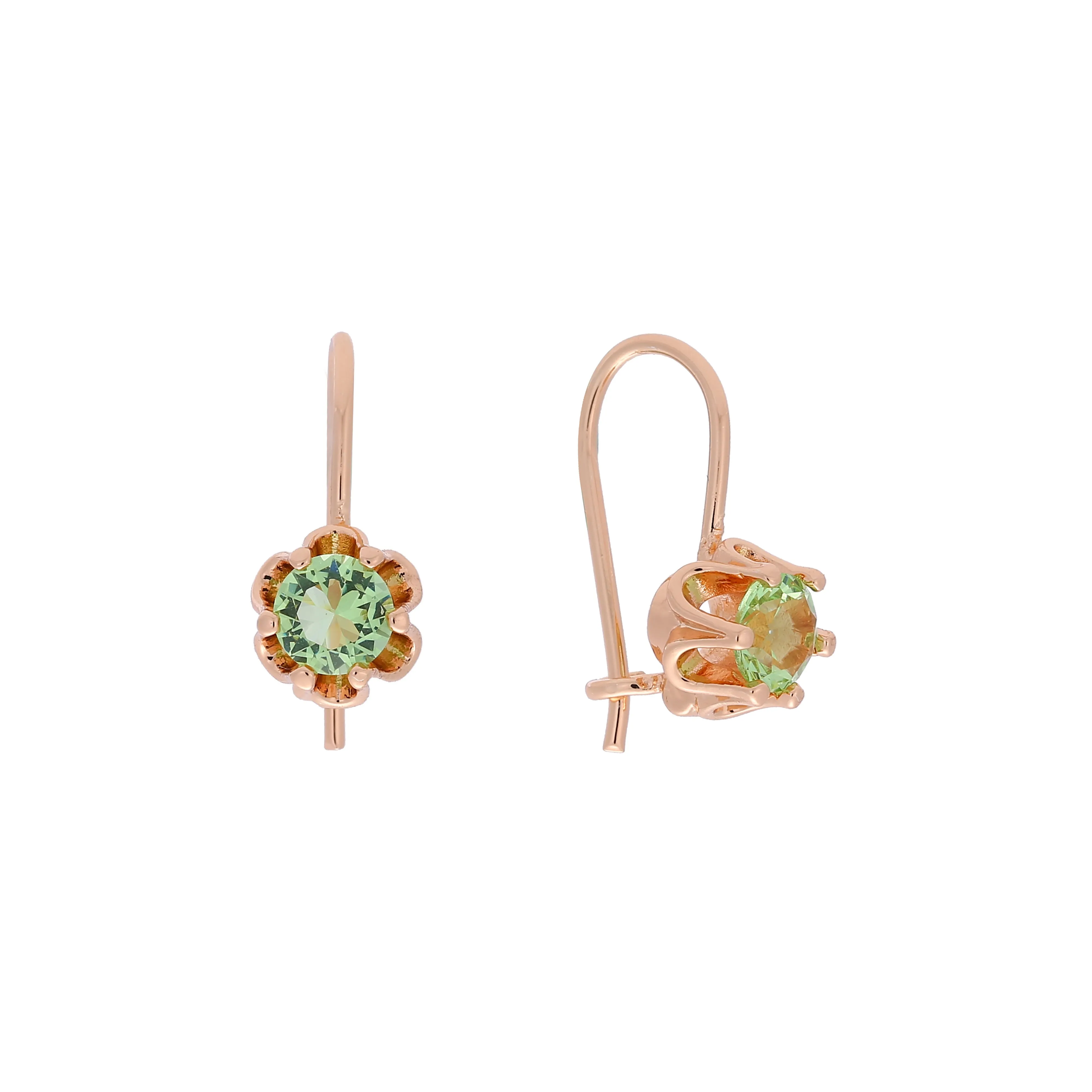 .Solitaire wire hook colorful cz earrings plated in 14K Gold, Rose Gold