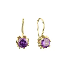 .Solitaire wire hook colorful cz earrings plated in 14K Gold, Rose Gold