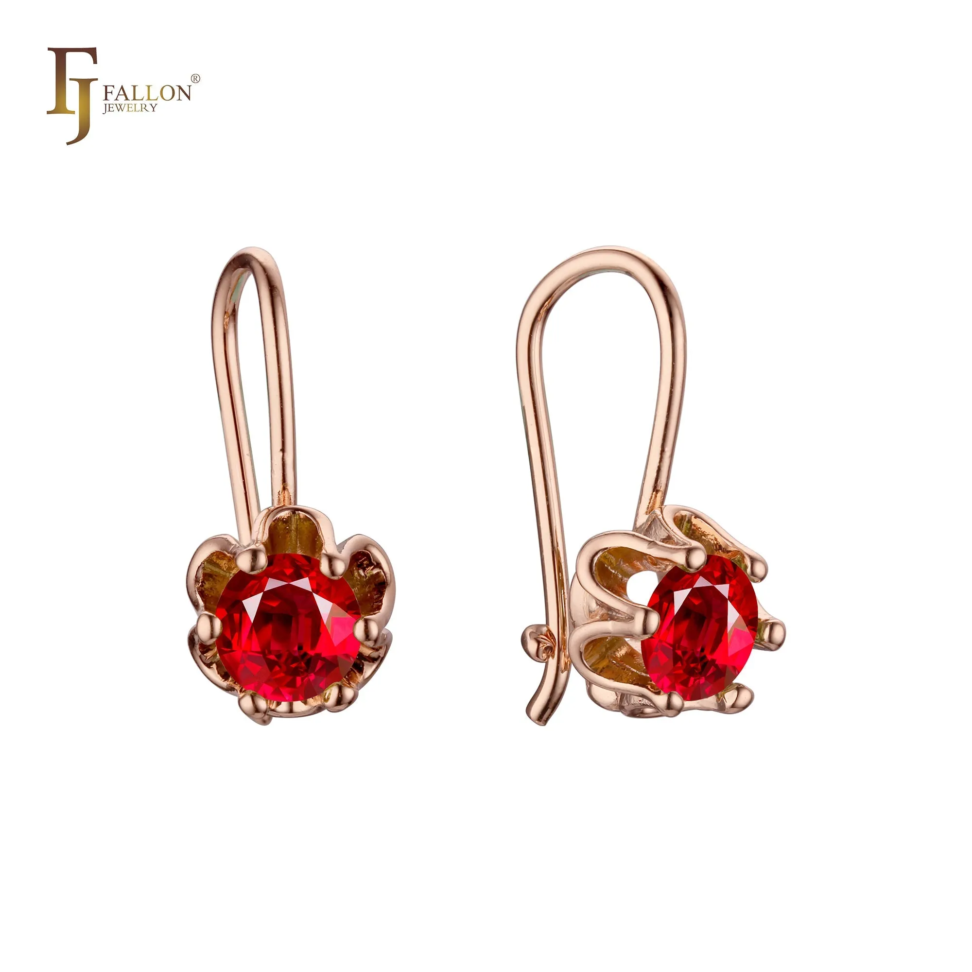 .Solitaire wire hook colorful cz earrings plated in 14K Gold, Rose Gold