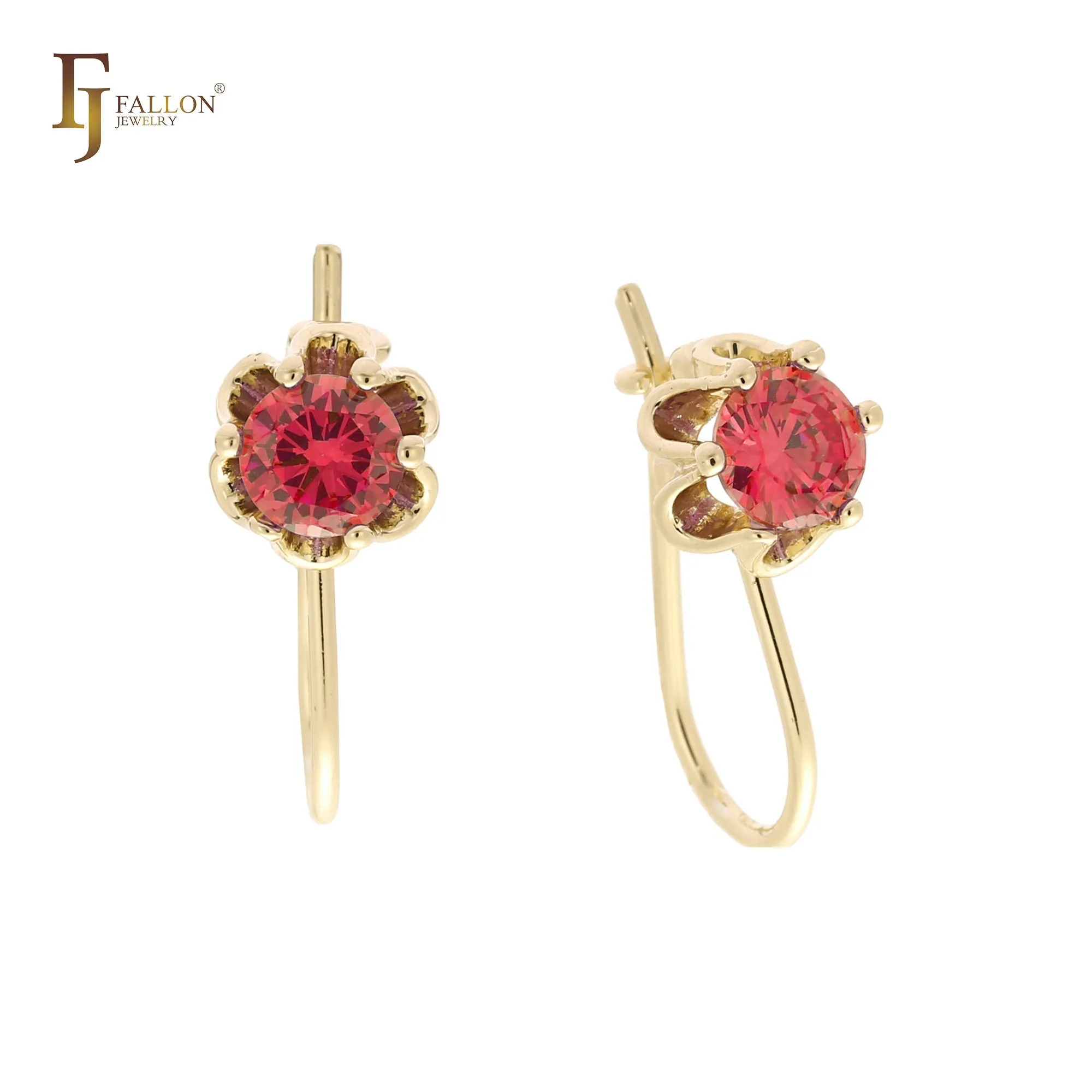 .Solitaire wire hook colorful cz earrings plated in 14K Gold, Rose Gold