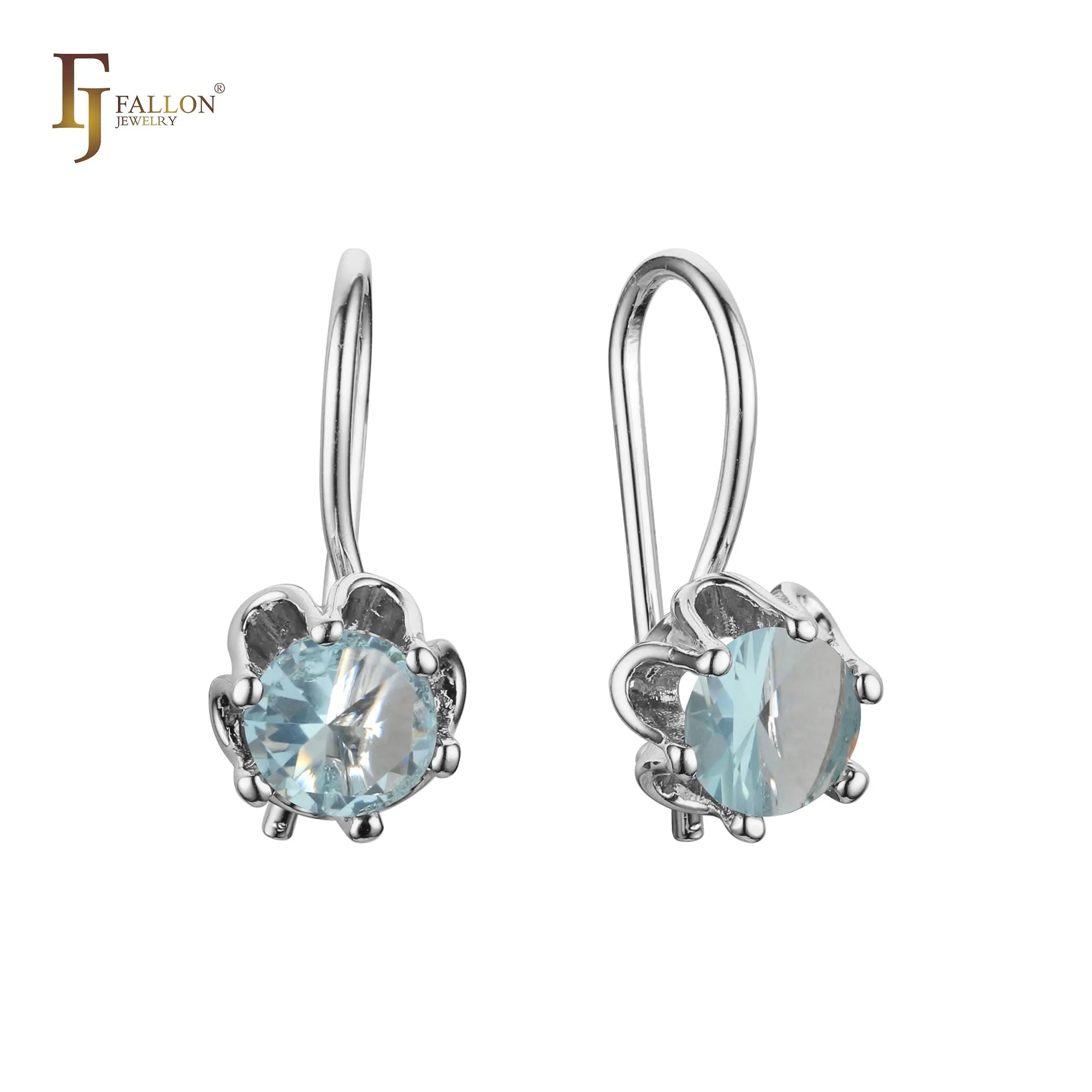 .Solitaire wire hook colorful cz earrings plated in 14K Gold, Rose Gold