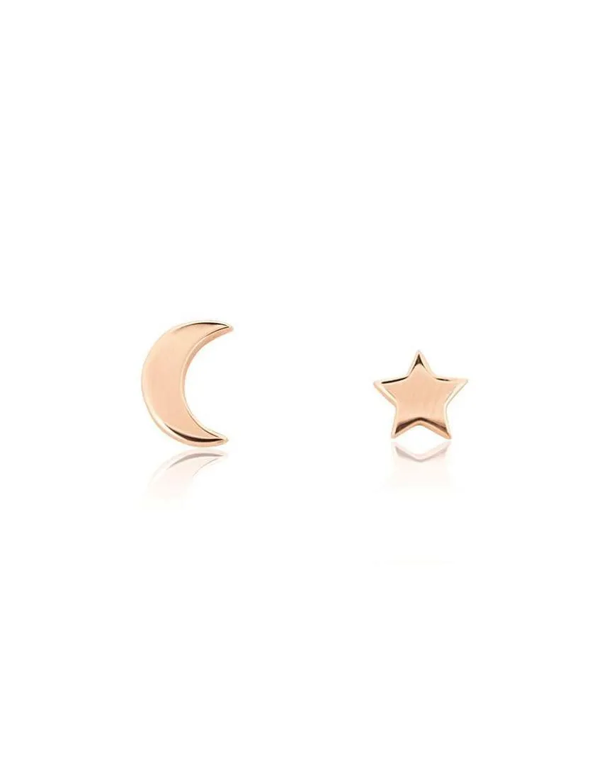 Star & Moon Stud Earrings - Rose Gold Plated