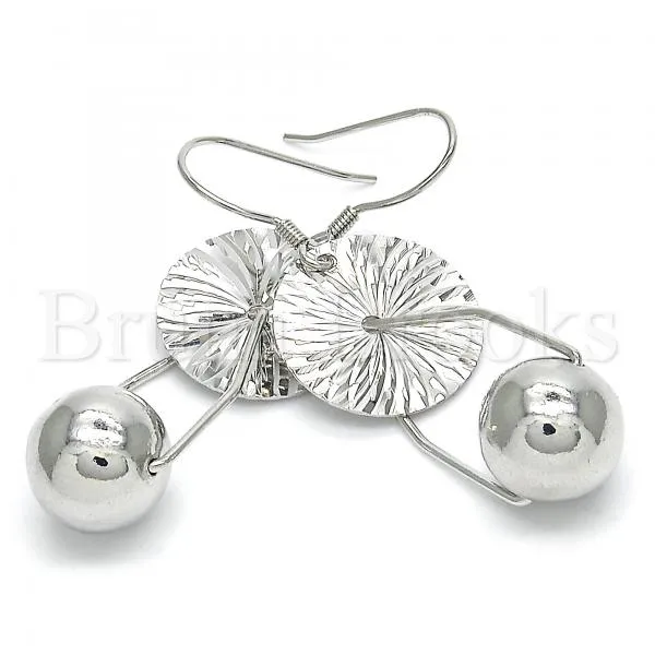 Sterling Silver 02.183.0031 Dangle Earring, Ball Design, Polished Finish, Rhodium Tone