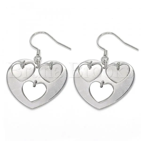 Sterling Silver 02.183.0033 Dangle Earring, Heart Design, Polished Finish, Rhodium Tone