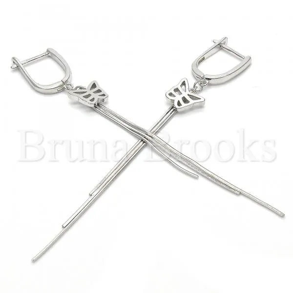 Sterling Silver 02.186.0090 Long Earring, Butterfly Design, Polished Finish, Rhodium Tone