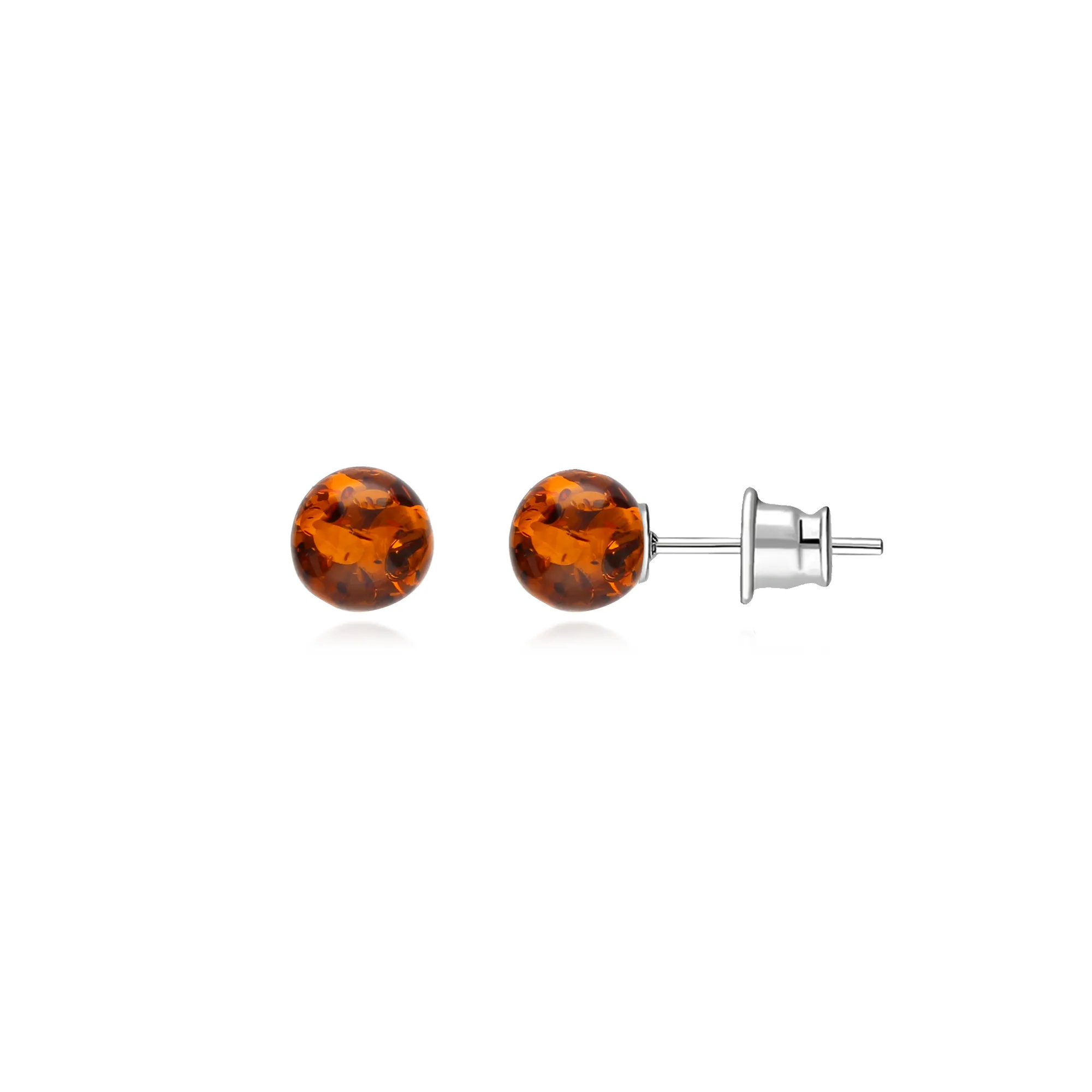 Sterling Silver Amber 4mm Ball Stud Earrings