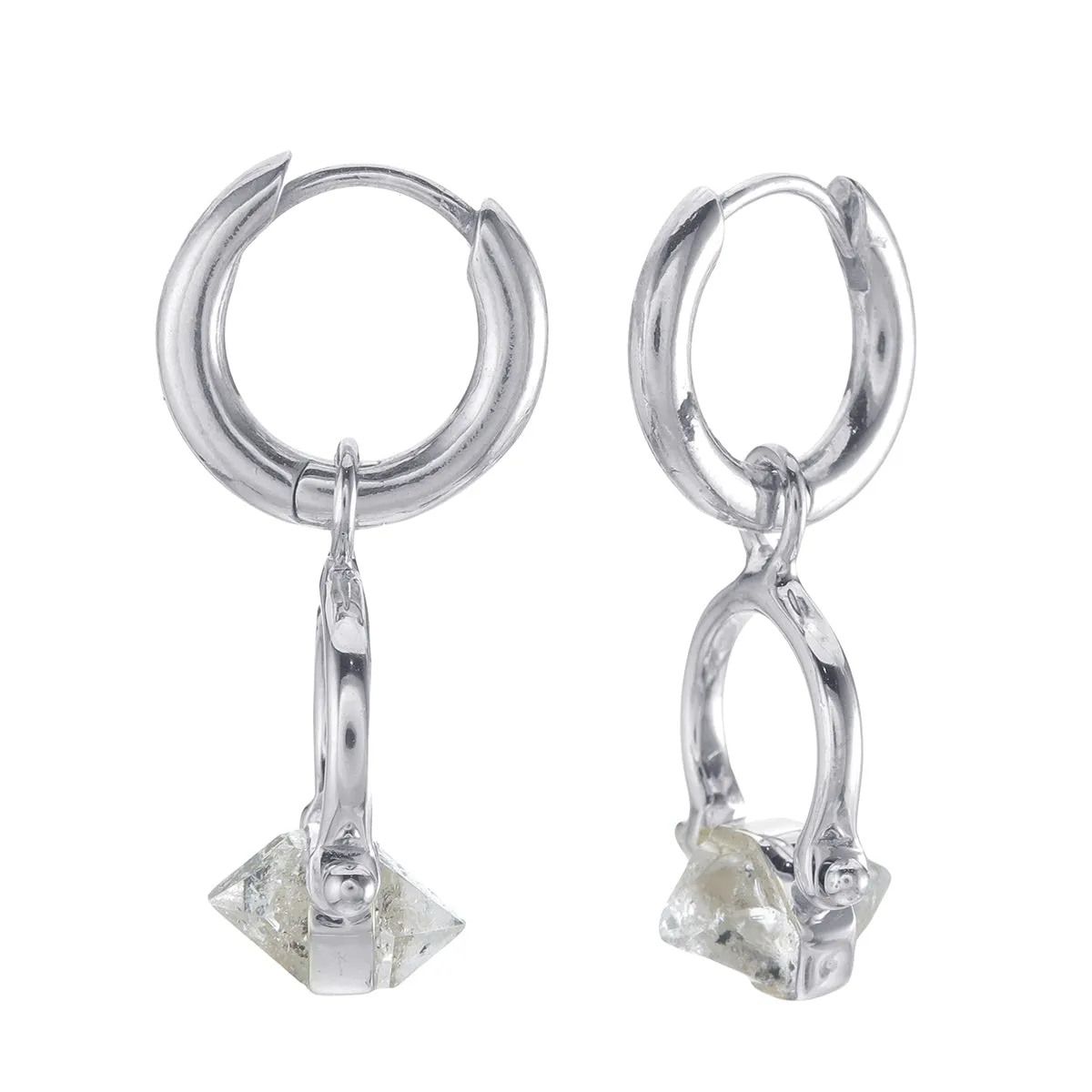 SUNDAY SWIVEL HOOPS - DIAMOND QUARTZ - SILVER