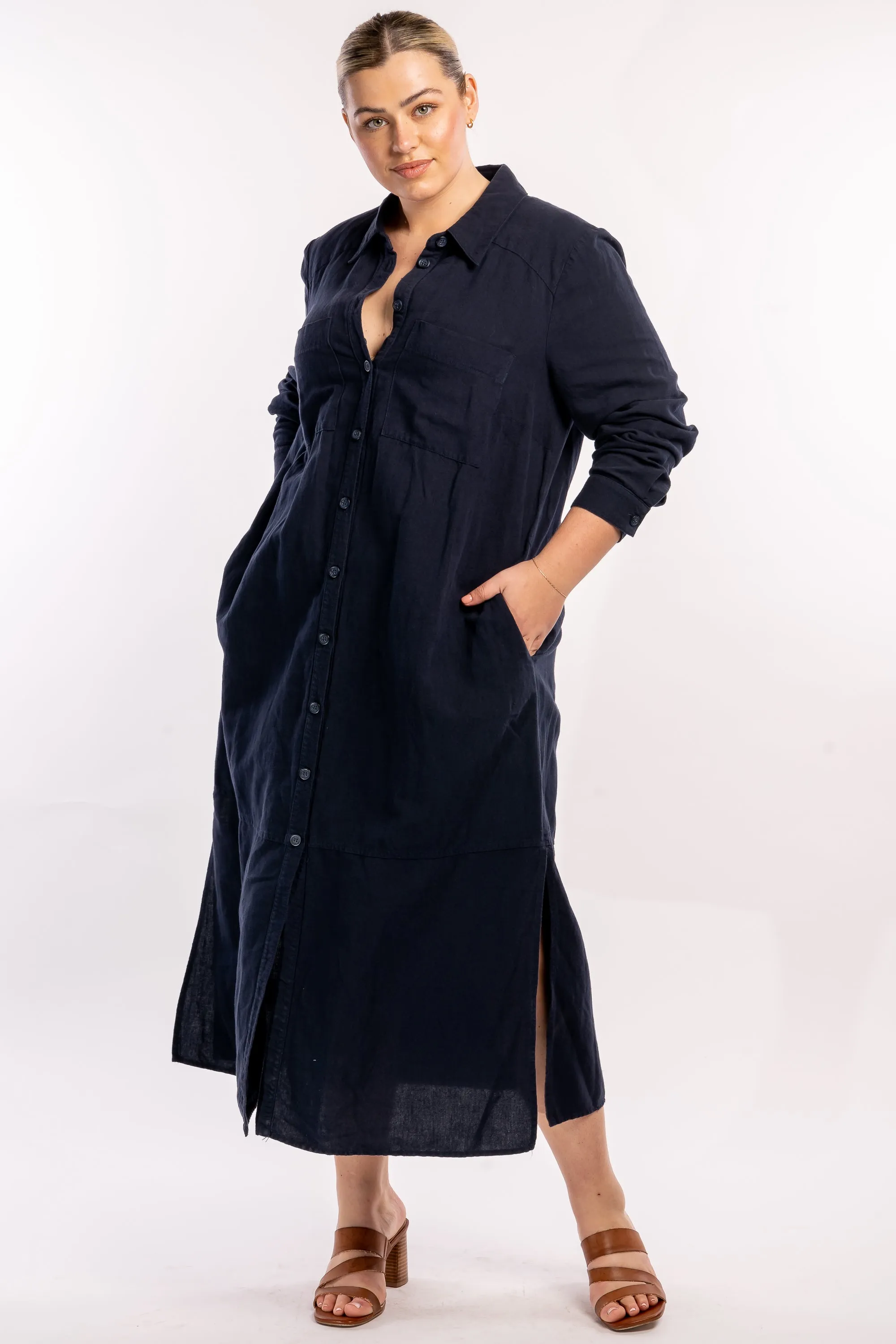 Sweet Dreams Linen Maxi Dress - Navy