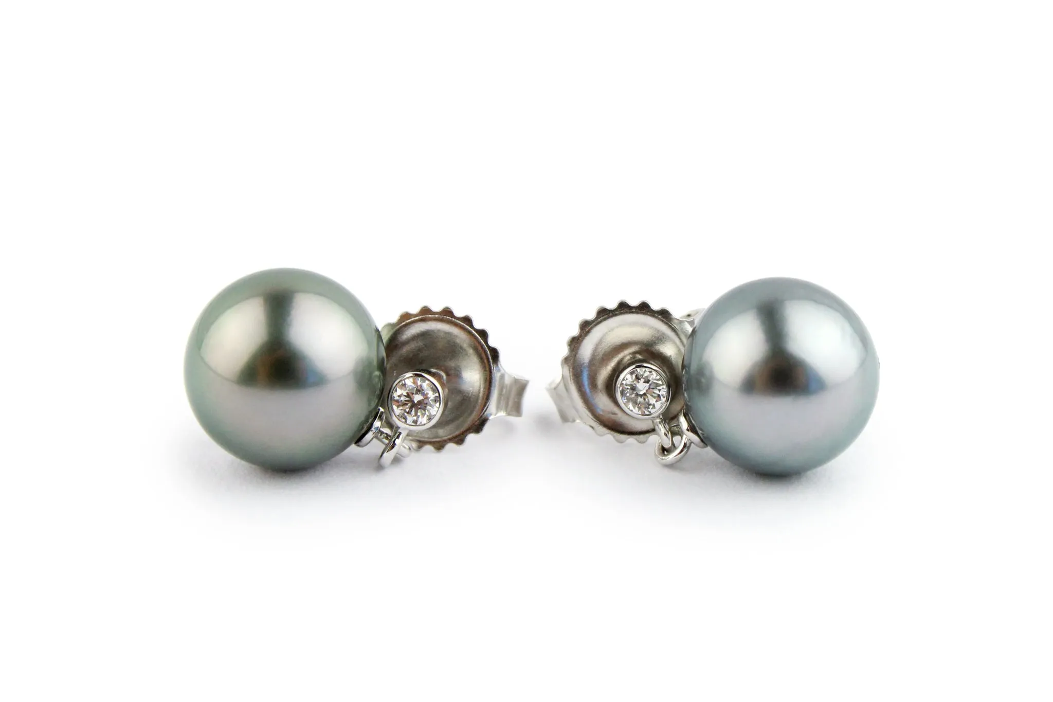 Tahitian Pearl & Diamond Étoile Earrings on 14K White Gold