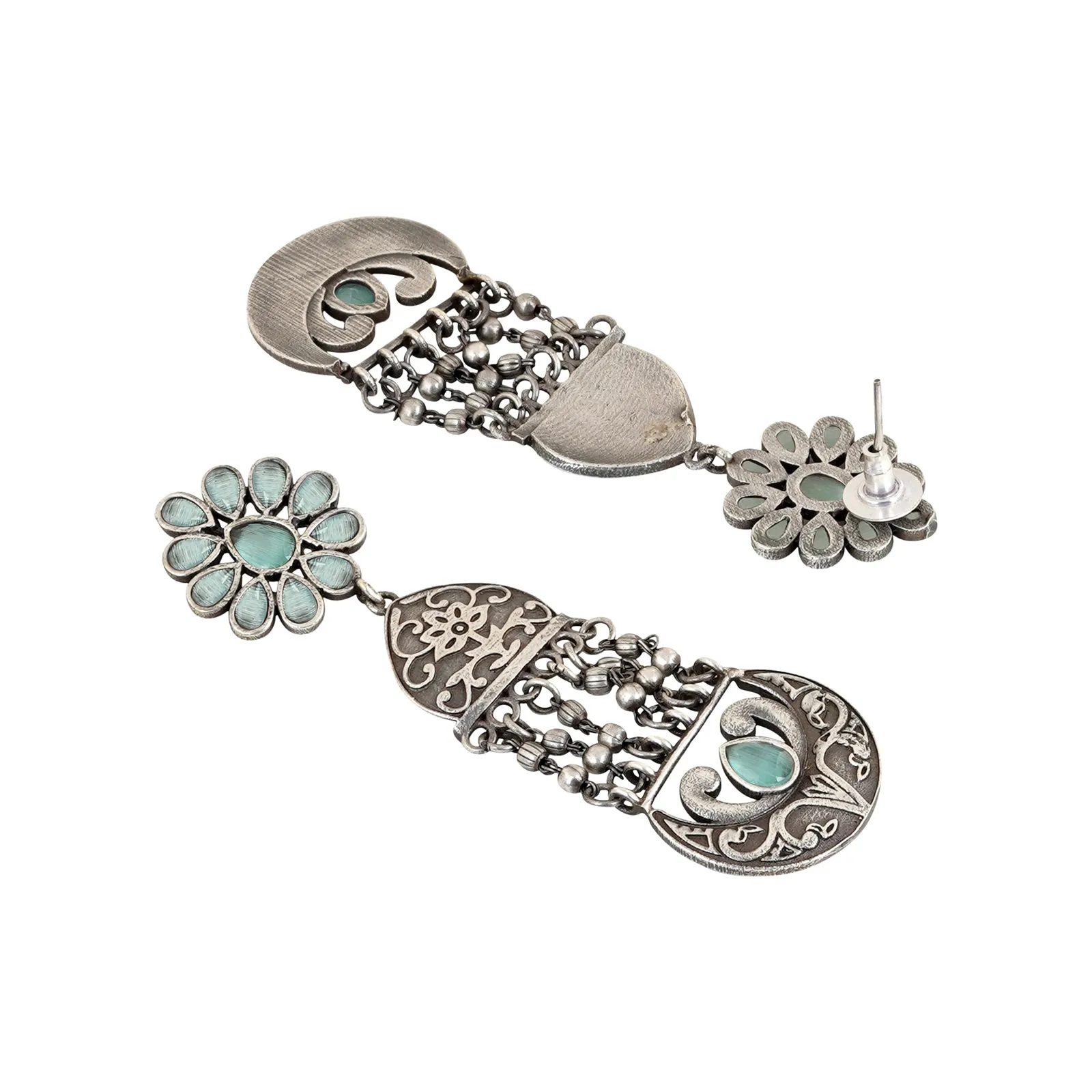 Teejh Bina Floral Green Silver Oxidised Earrings