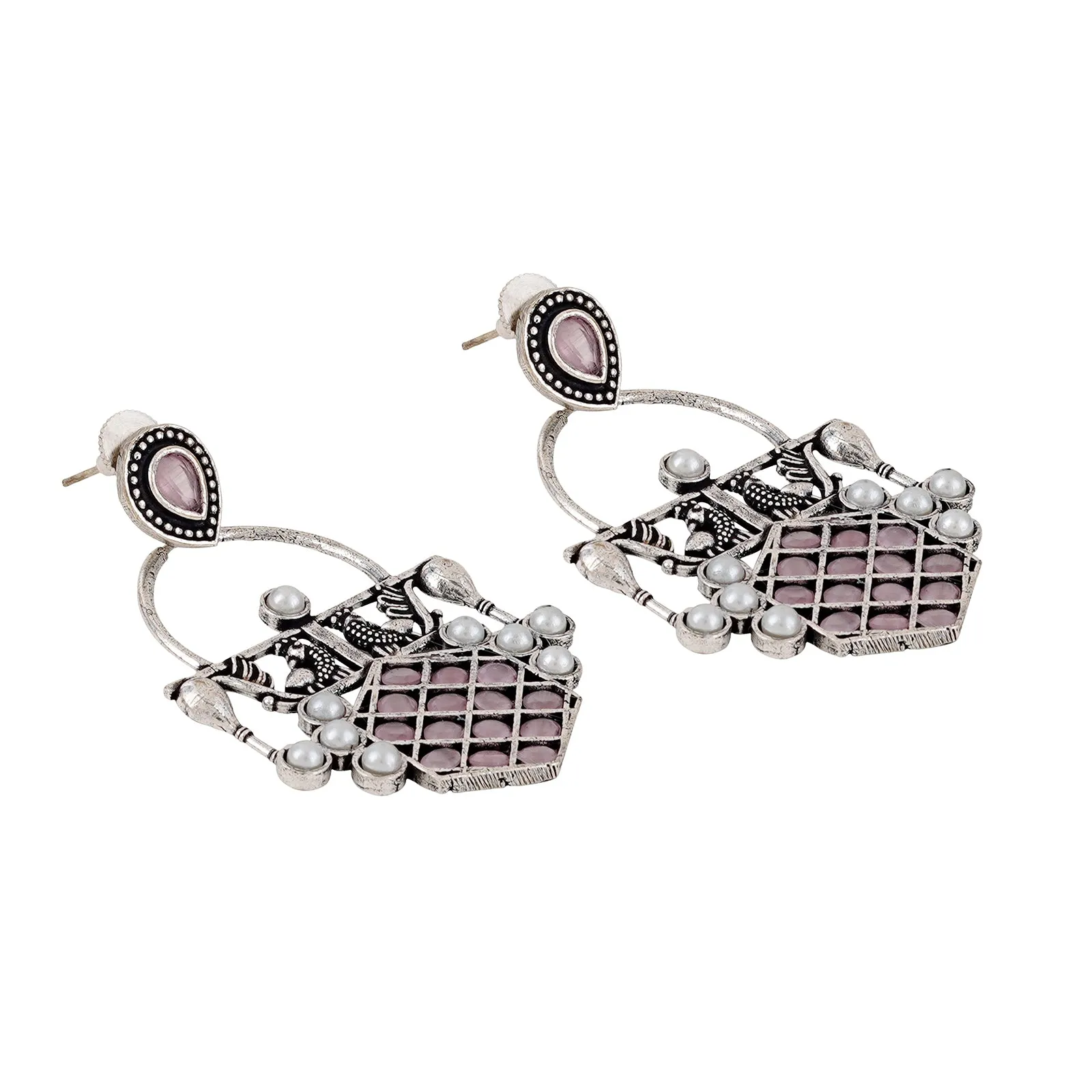 Teejh Charulata Pink Silver Oxidised Earrings