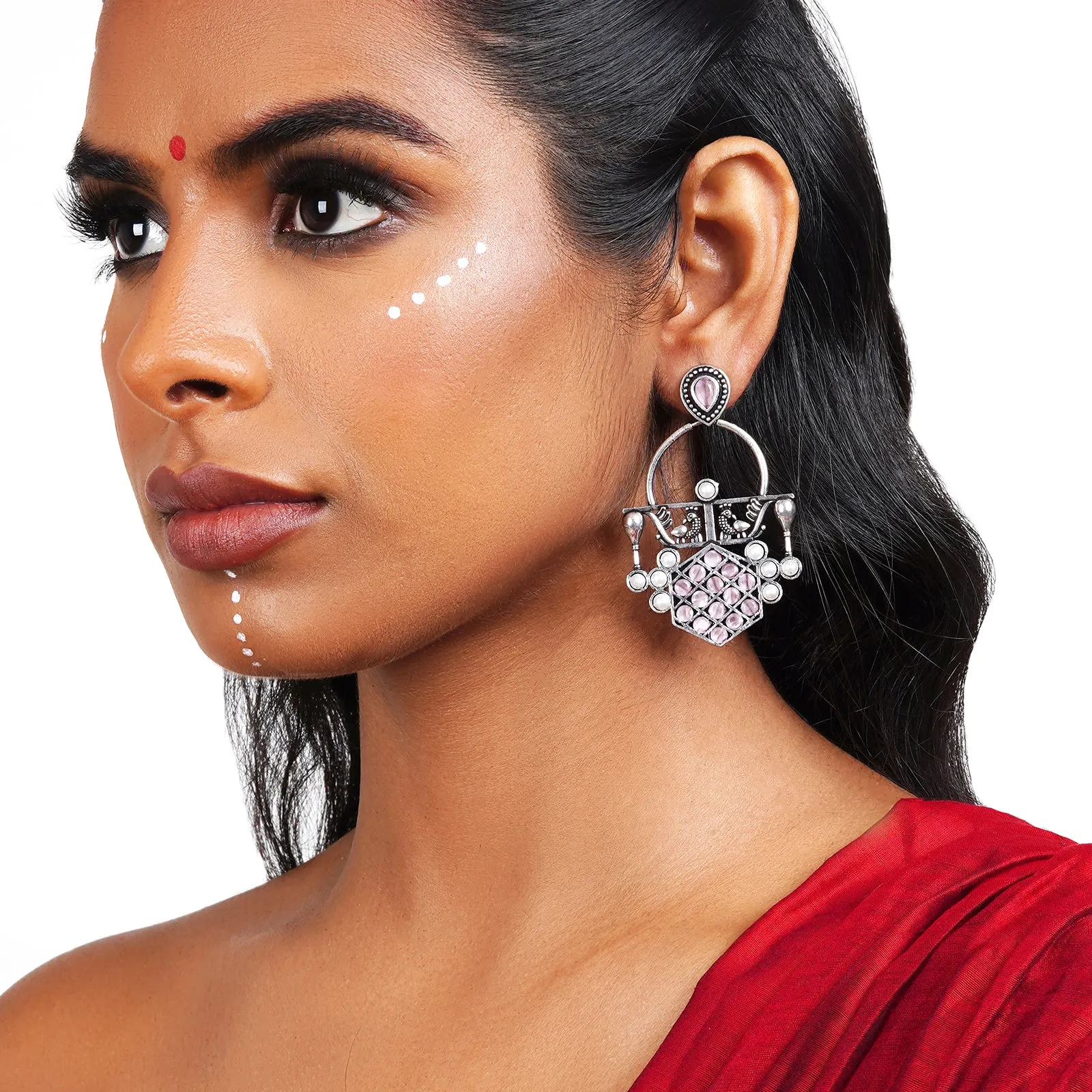 Teejh Charulata Pink Silver Oxidised Earrings