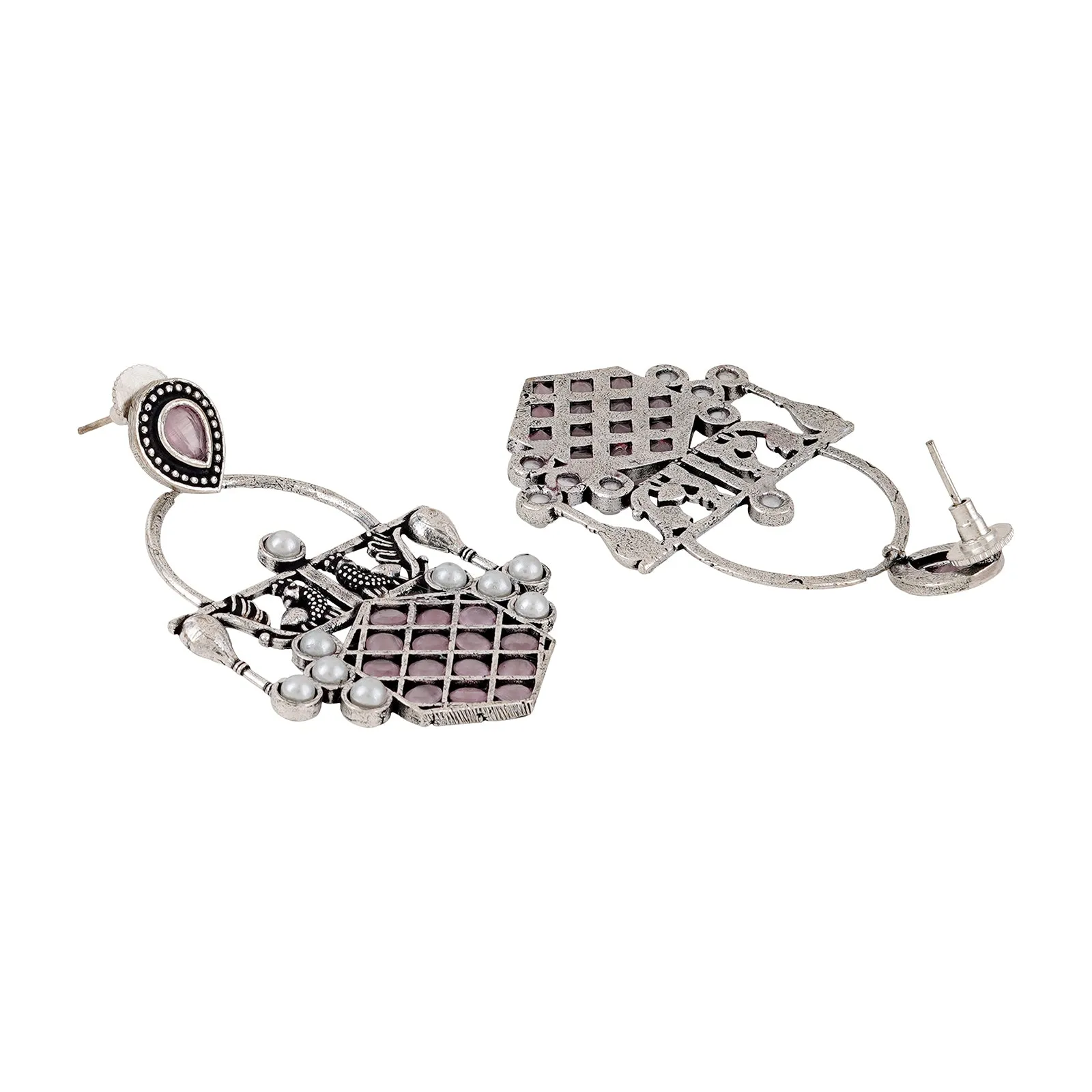 Teejh Charulata Pink Silver Oxidised Earrings