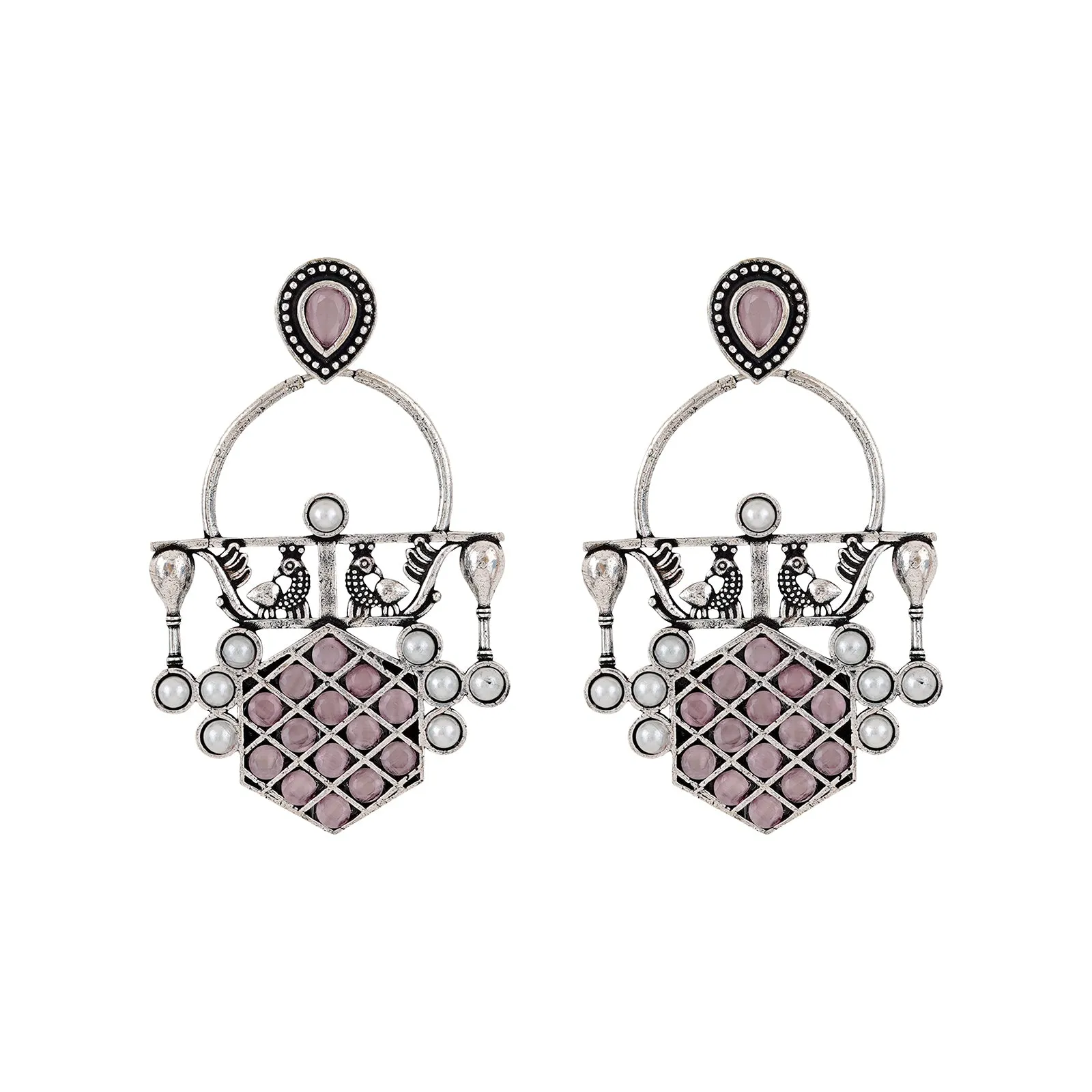 Teejh Charulata Pink Silver Oxidised Earrings