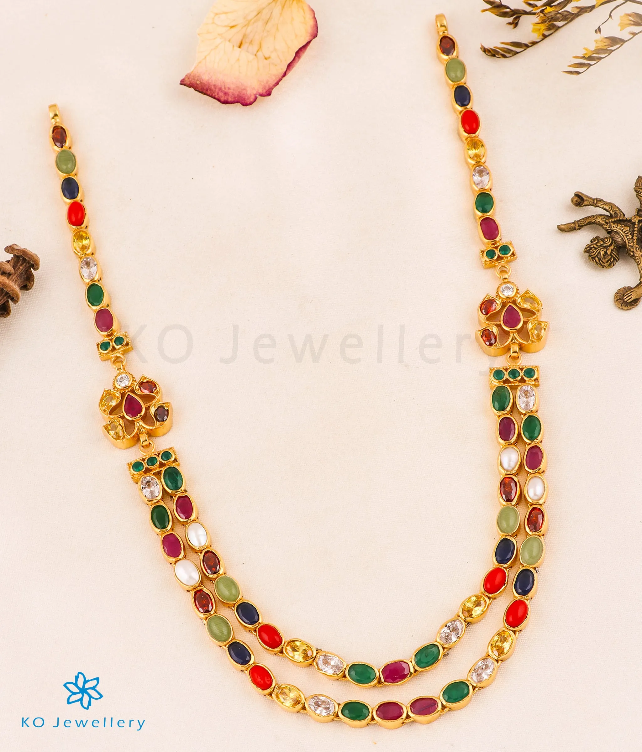 The Advi Silver Navratna Two Layer Necklace