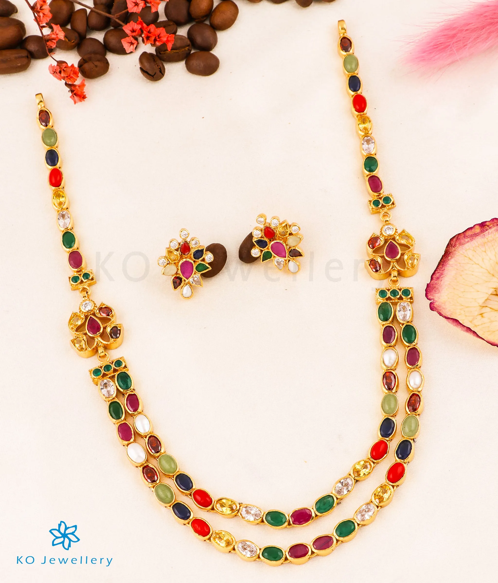 The Advi Silver Navratna Two Layer Necklace