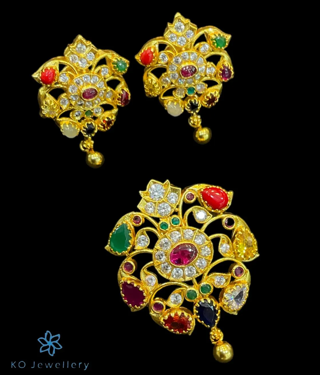 The Akshaya Silver Navratna Pendant Set