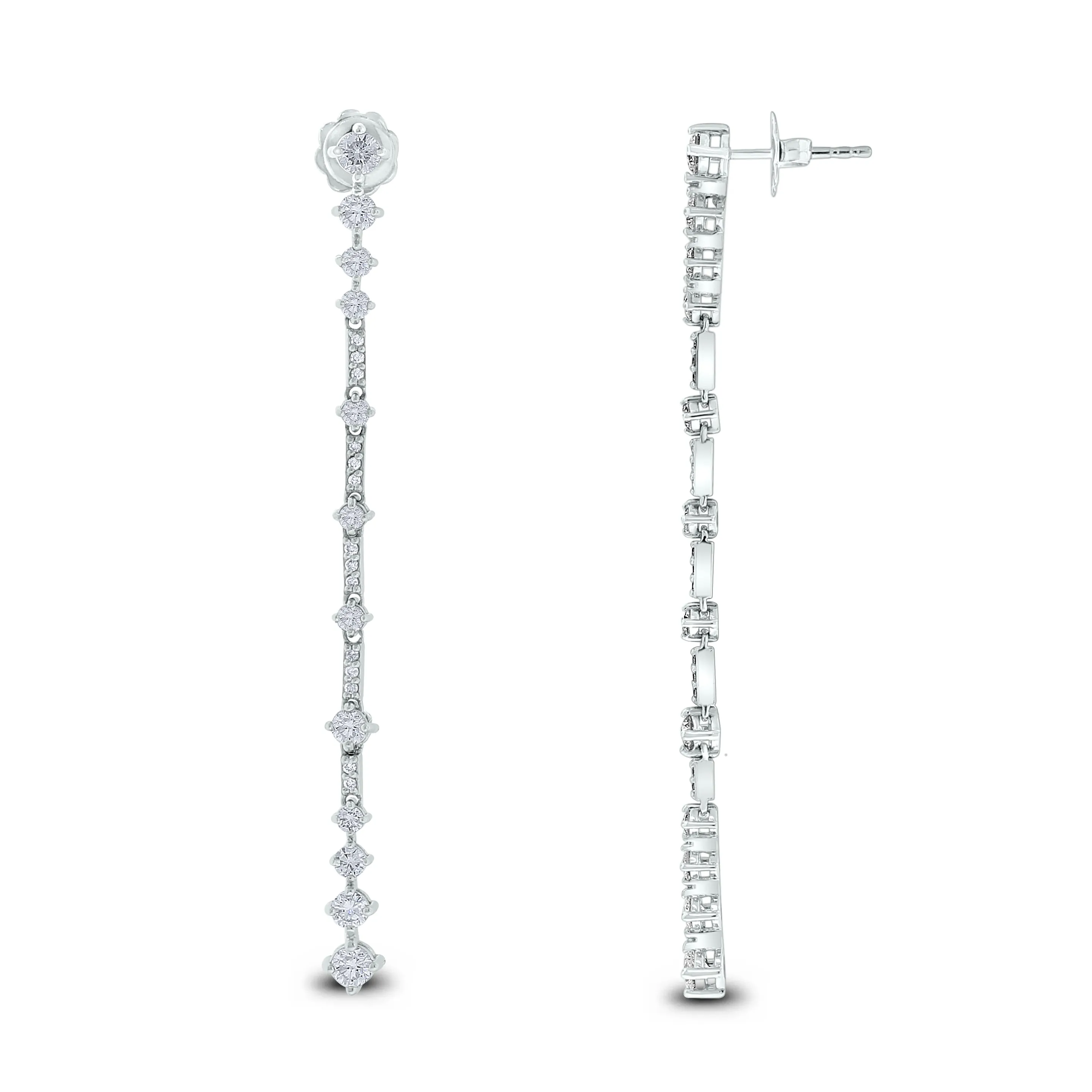 Tug of War Diamond Earrings (1.73 ct Diamonds) in White Gold