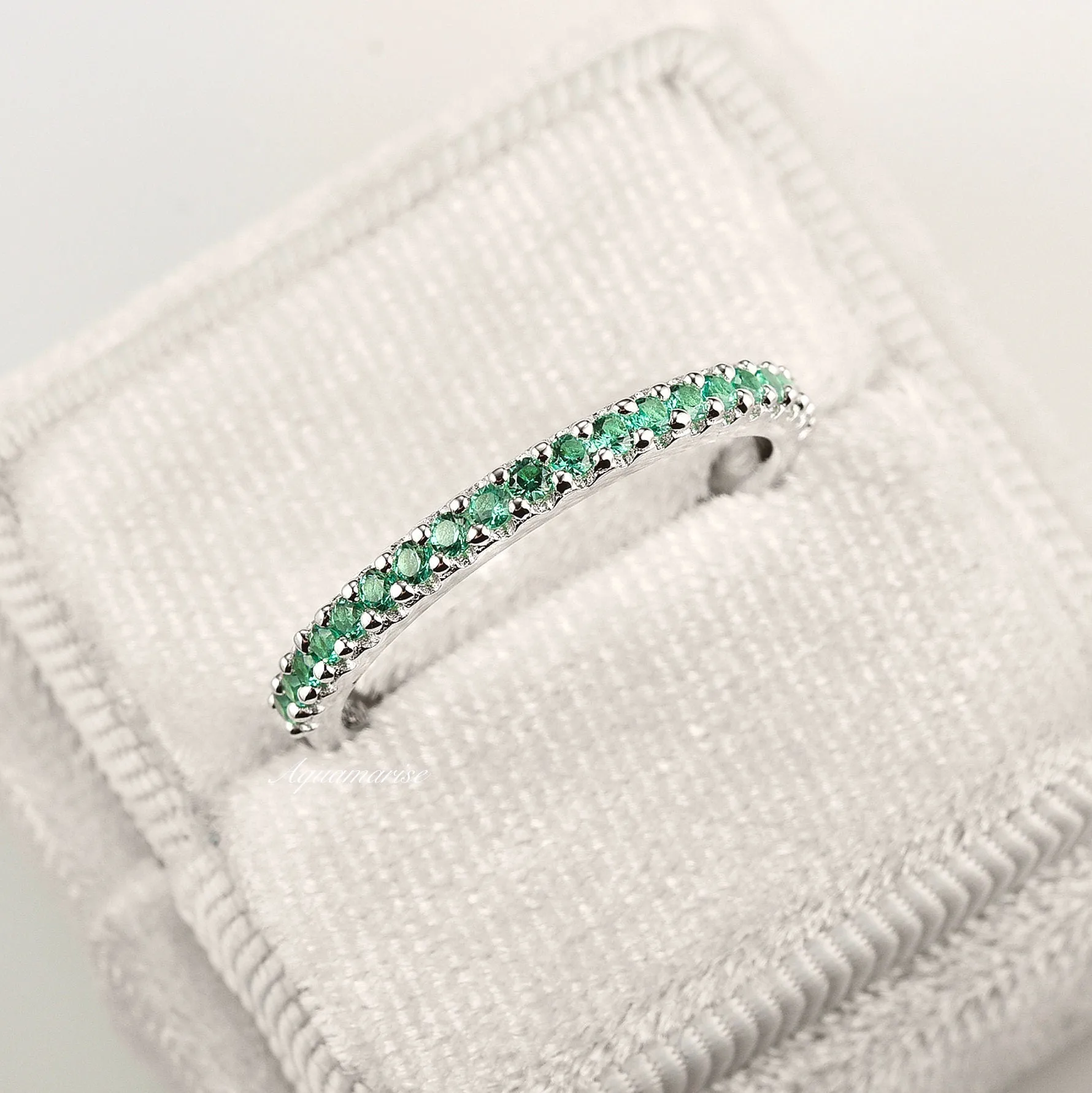 Valencia Emerald Wedding Band- Sterling Silver