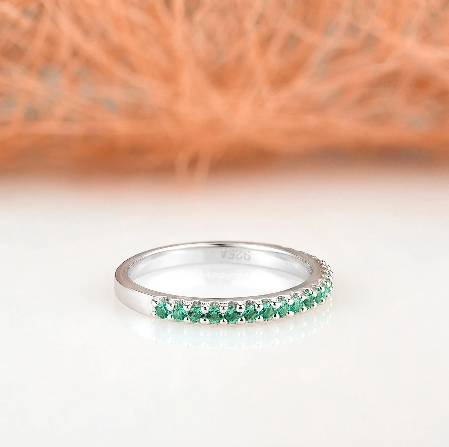 Valencia Emerald Wedding Band- Sterling Silver