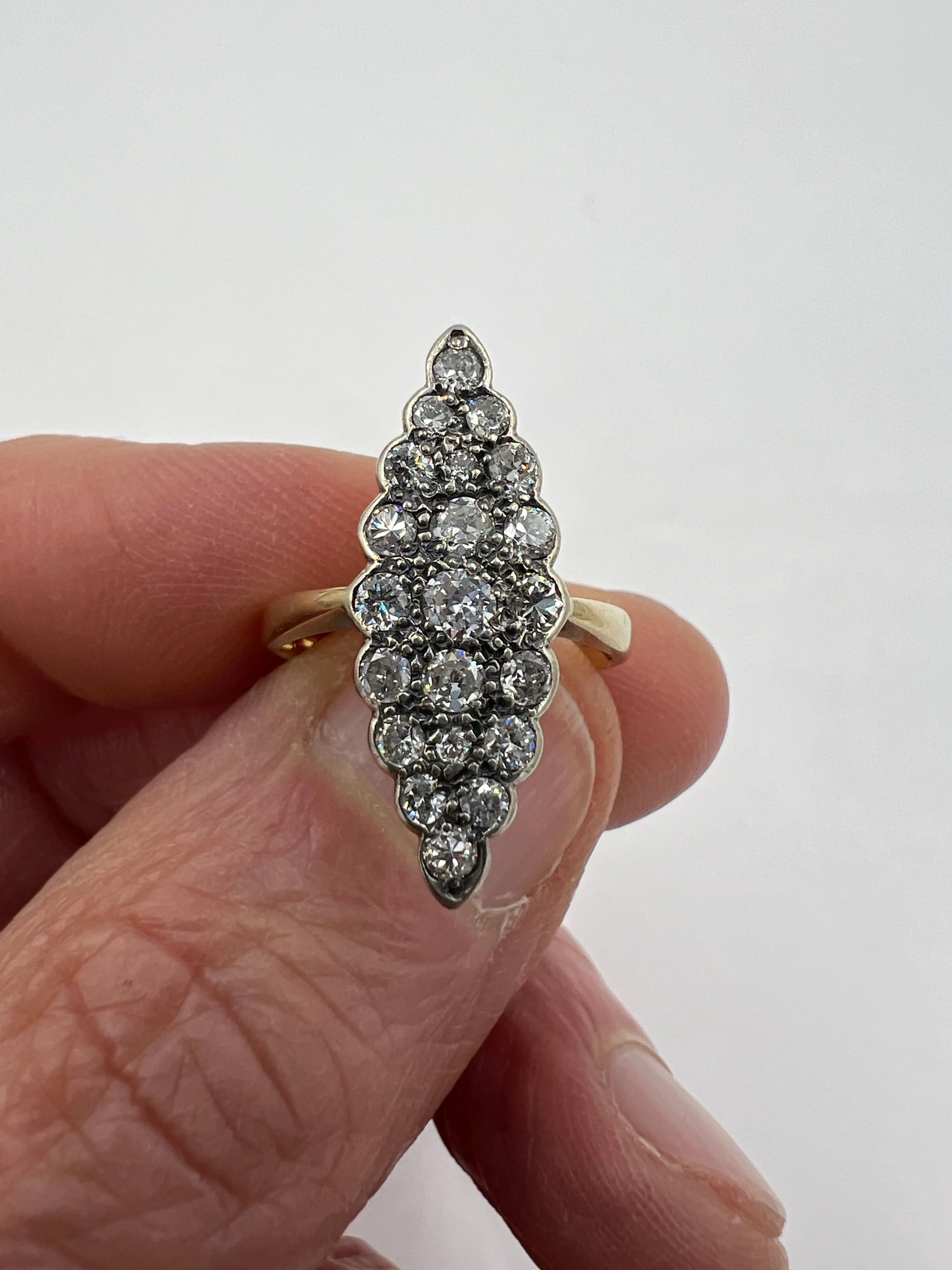 Vintage Navette Diamond Cluster Ring