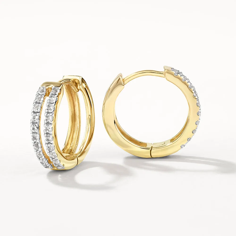 White Topaz Double Huggie in Gold