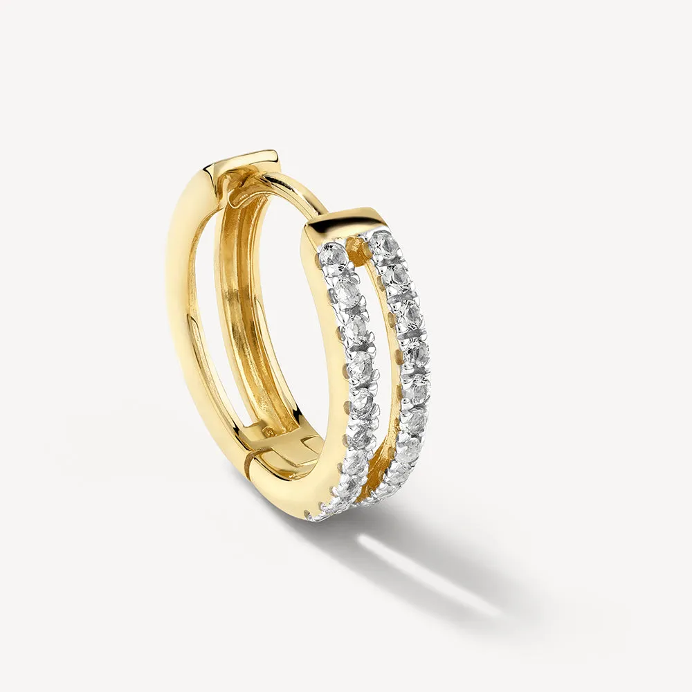 White Topaz Double Huggie in Gold