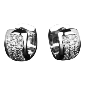 Wide Huggies Earrings - 18 Karat White Gold Diamond Earrings