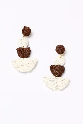 Woven Contrast Tiered Earrings in Brown and White