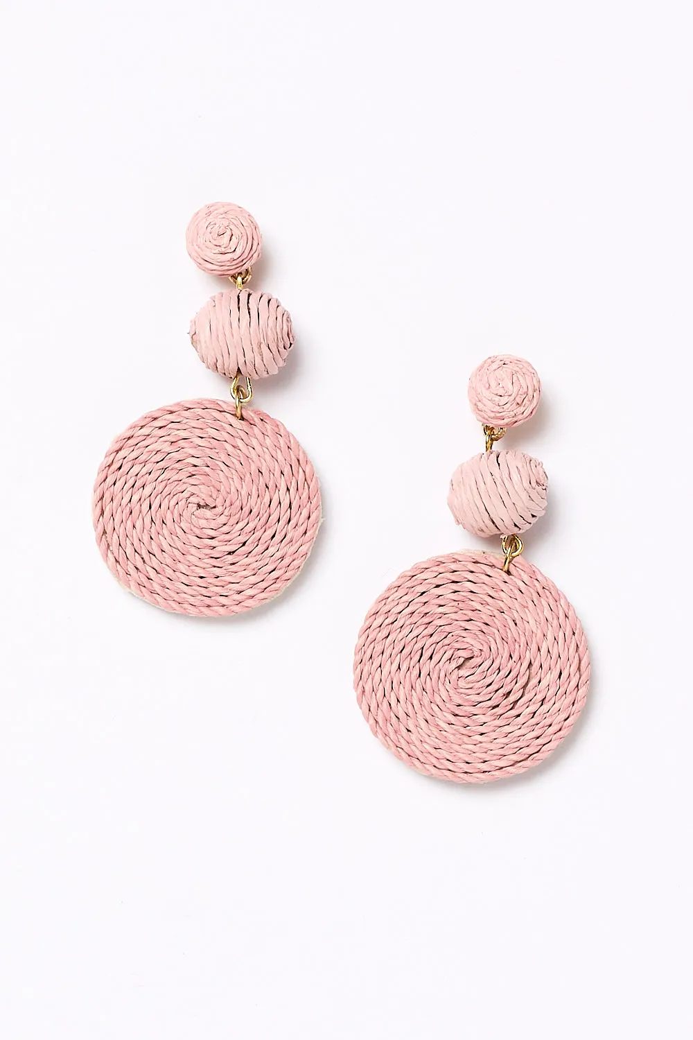 Woven Triple Circle Drop Earrings in Light Pink