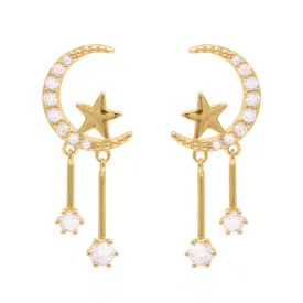 Zoe Moon & Star Drop Earrings | 18k Gold Plated